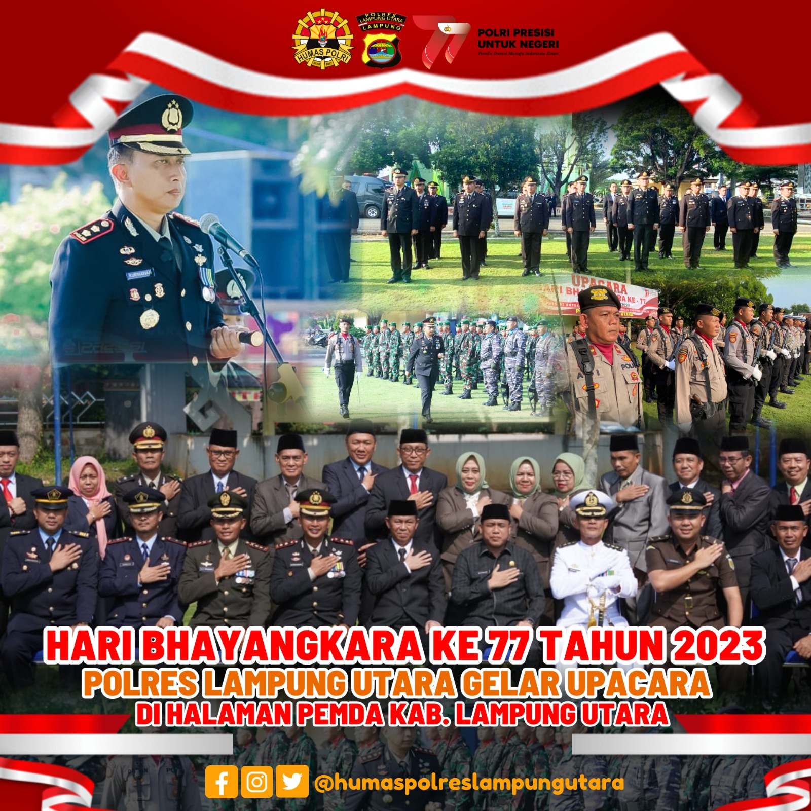 Hari Bhayangkara Ke-77 Tahun 2023, Polres Lampung Utara Gelar Upacara dan Syukuran