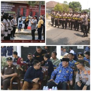 Jelang pemilu 2024, Ratusan Personel Polri dan TNI Latihan Sispamkota di KPU Way Kanan