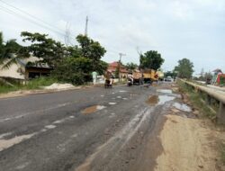 Warga Masyarakat Resah Jalan Lintas Di Depan SDN 013 Mekar Sari KM 11 Bukit Timah Rusak Parah Dan Banyak Yang Berlubang.