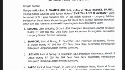 56 Warga Dusun Buring Desa Sukabaru Kecamatan Penengahan Kabupaten Lampung Selatan Tuntut Pembayaran Tanah Digusur Proyek Jalan Tol Trans Sumatera 