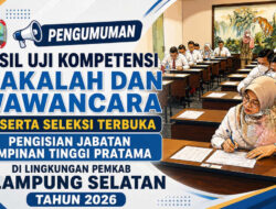 PENGUMUMAN HASIL NILAI MAKALAH DAN WAWANCARA PESERTA SELEKSI TERBUKA JABATAN PIMPINAN TINGGI PRATAMA DI LINGKUNGAN PEMKAB LAMPUNG SELATAN TAHUN 2026
