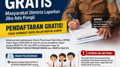 Disdikbud Ogan Ilir Tegaskan SPMB 2026/2027 Gratis, Masyarakat Diminta Laporkan Jika Ada Pungli