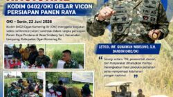 Dukung Ketahanan Pangan Nasional, Kodim 0402/OKI Gelar Vicon Persiapan Panen Raya