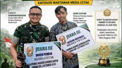 Kodim 0402/OKI-OI Raih Juara III Nasional Lomba Karya Jurnalistik TMMD ke-128 Kategori Media Cetak