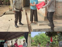 Satbinmas Polres Way Kanan Bagikan dan Pasang Bendera Merah Putih Sambut HUT RI ke-81